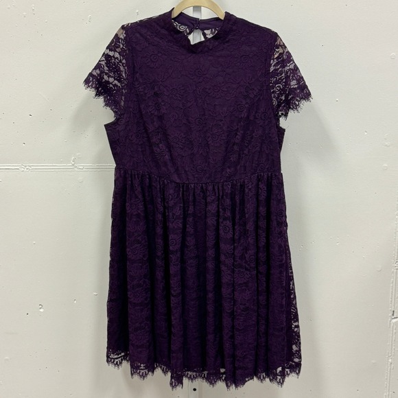 Torrid Deep Purple High Neck Lace Skater Dress Cocktail Dress Size 16 11079159 - Picture 2 of 11